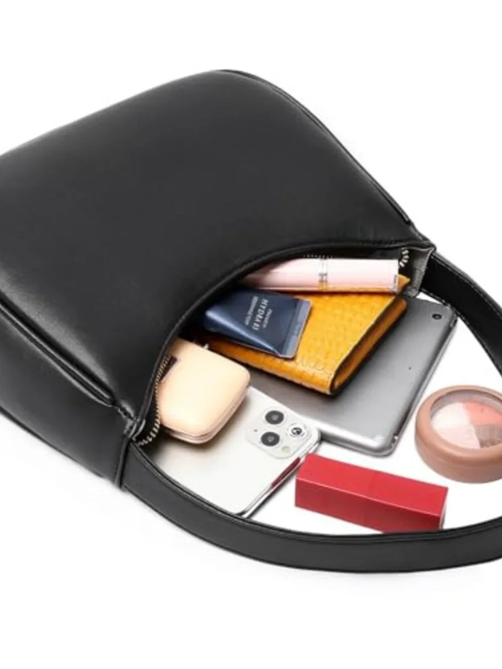 PU Leather Hobo Shoulder Bag with Zipper Closure, Mini Clutch Purse